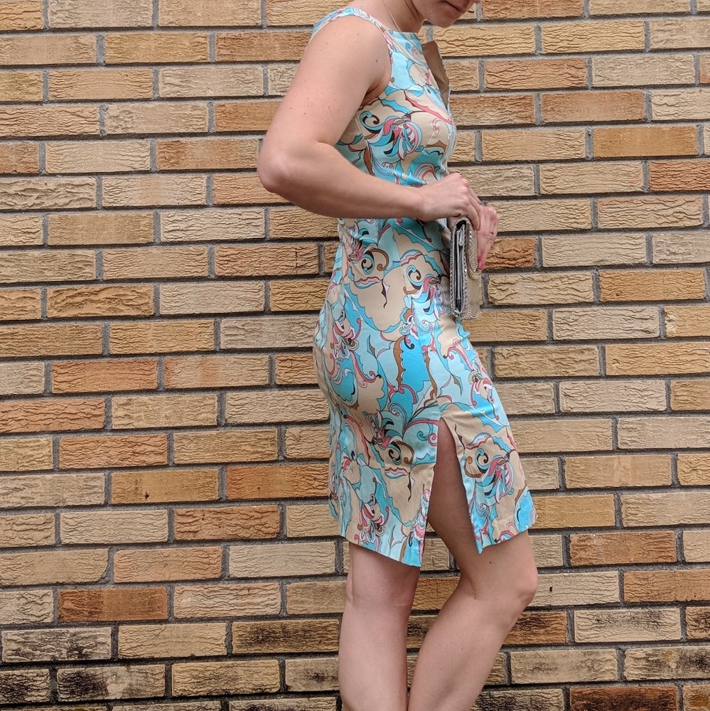 Trina Turk Blue And Cream Midi Dress